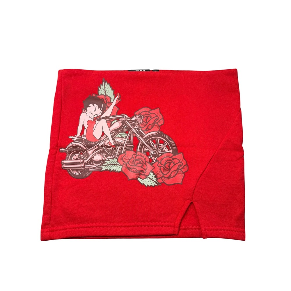 Von Dutch x Betty Boop Red Graphic Mini Skirt Small Motorcycle Rose Slit Y2K